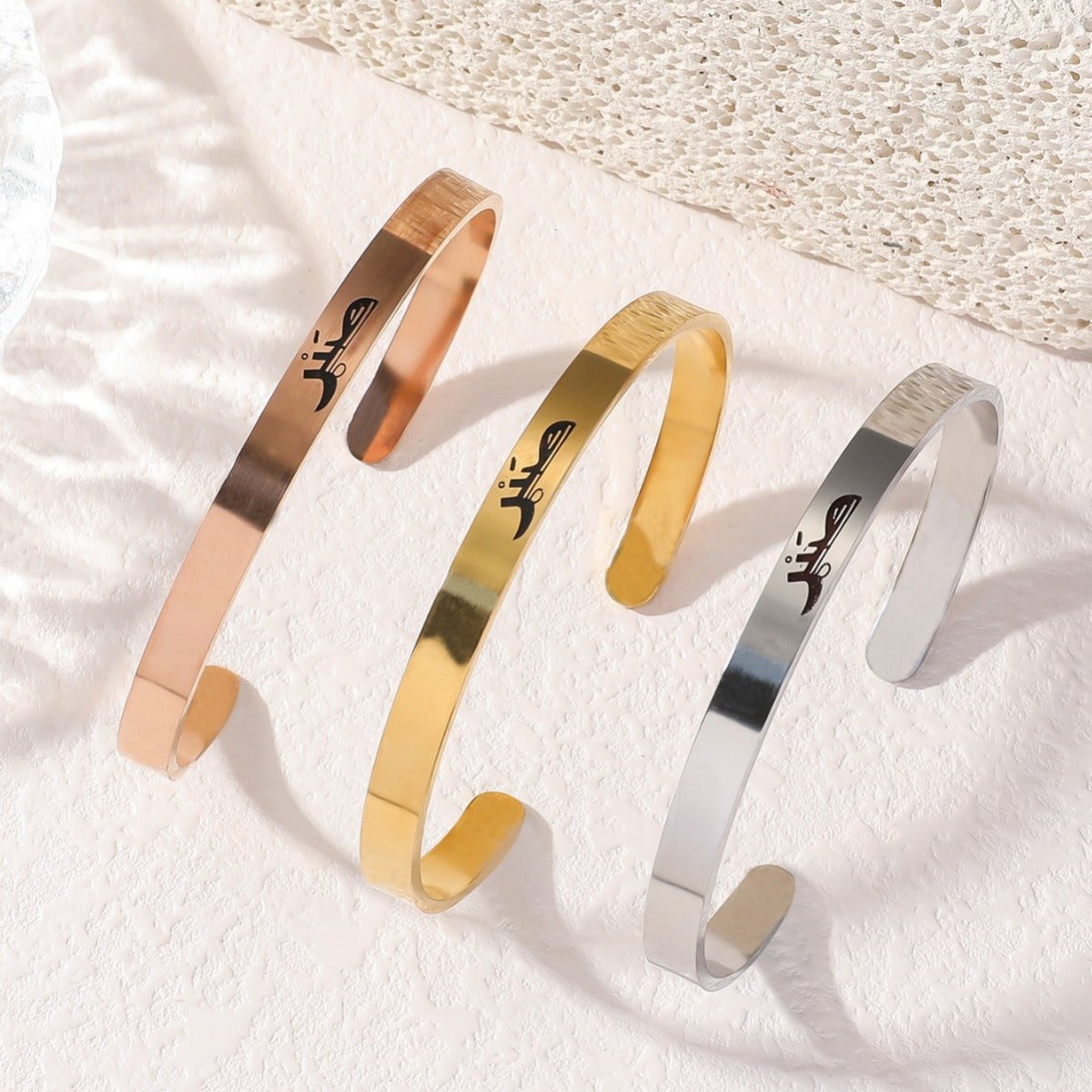 Mariam's Collection Titanium Steel Letter C Shape Open Bracelet(MAC229)(WITH GIFT BOX) — Mariam's Collection branding close-up