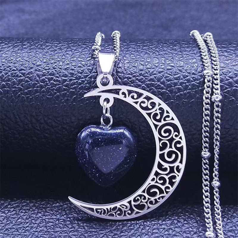 Mariam's Collection Titanium Steel Moon Heart Shape Luxury Necklace （MAC227） — product category context