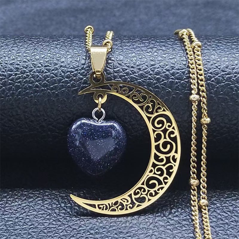 Mariam's Collection Titanium Steel Moon Heart Shape Luxury Necklace （MAC227） — construction detail
