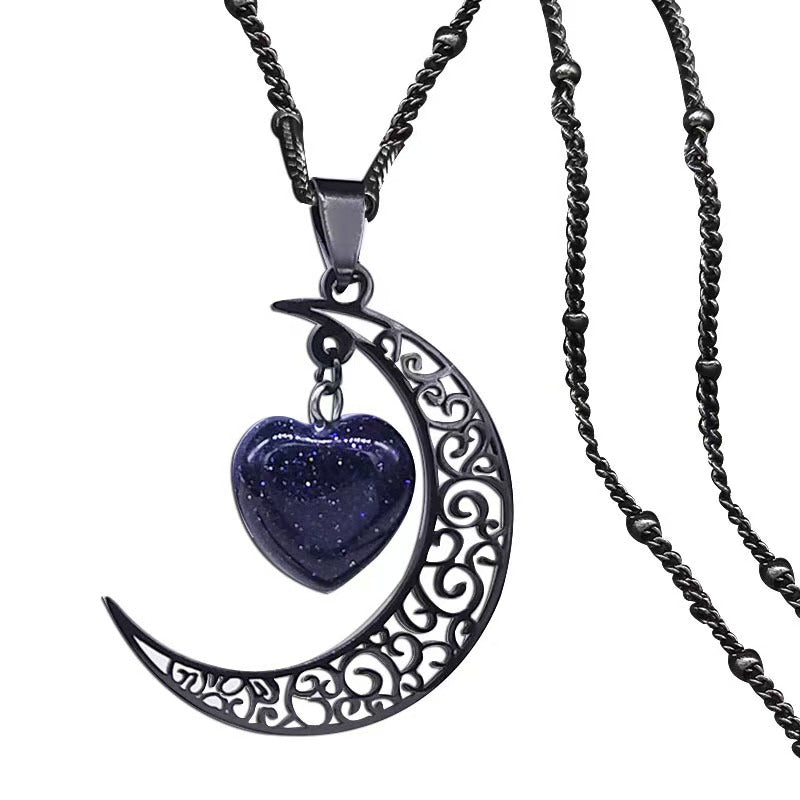 Mariam's Collection Titanium Steel Moon Heart Shape Luxury Necklace （MAC227） — main product shot