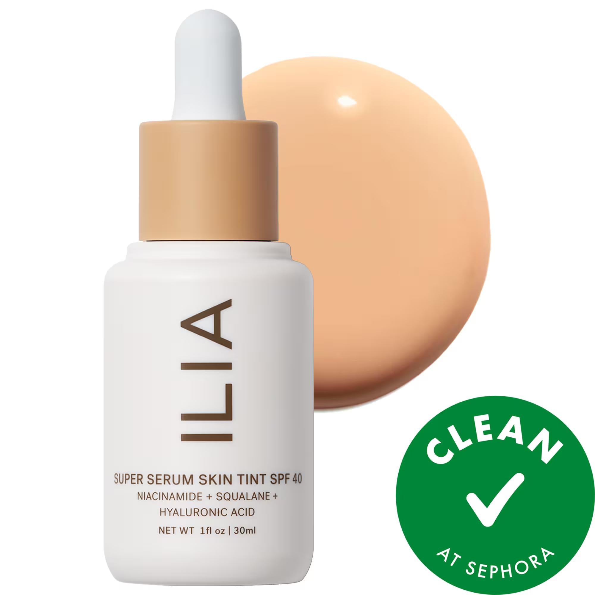 ILIA Super Serum Skin Tint SPF 40: Dewy Coverage, Skincare Foundation with Hyaluronic Acid & Niacinamide - Vegan, Cruelty-Free & Mineral Sunscreen