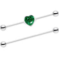 BodyCandy 14G Green Glitter Heart Industrial Barbell 38mm Set of 2 — main product shot