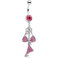 BodyCandy Pink Gem Unraveled Bow Dangle Belly Ring — main product shot