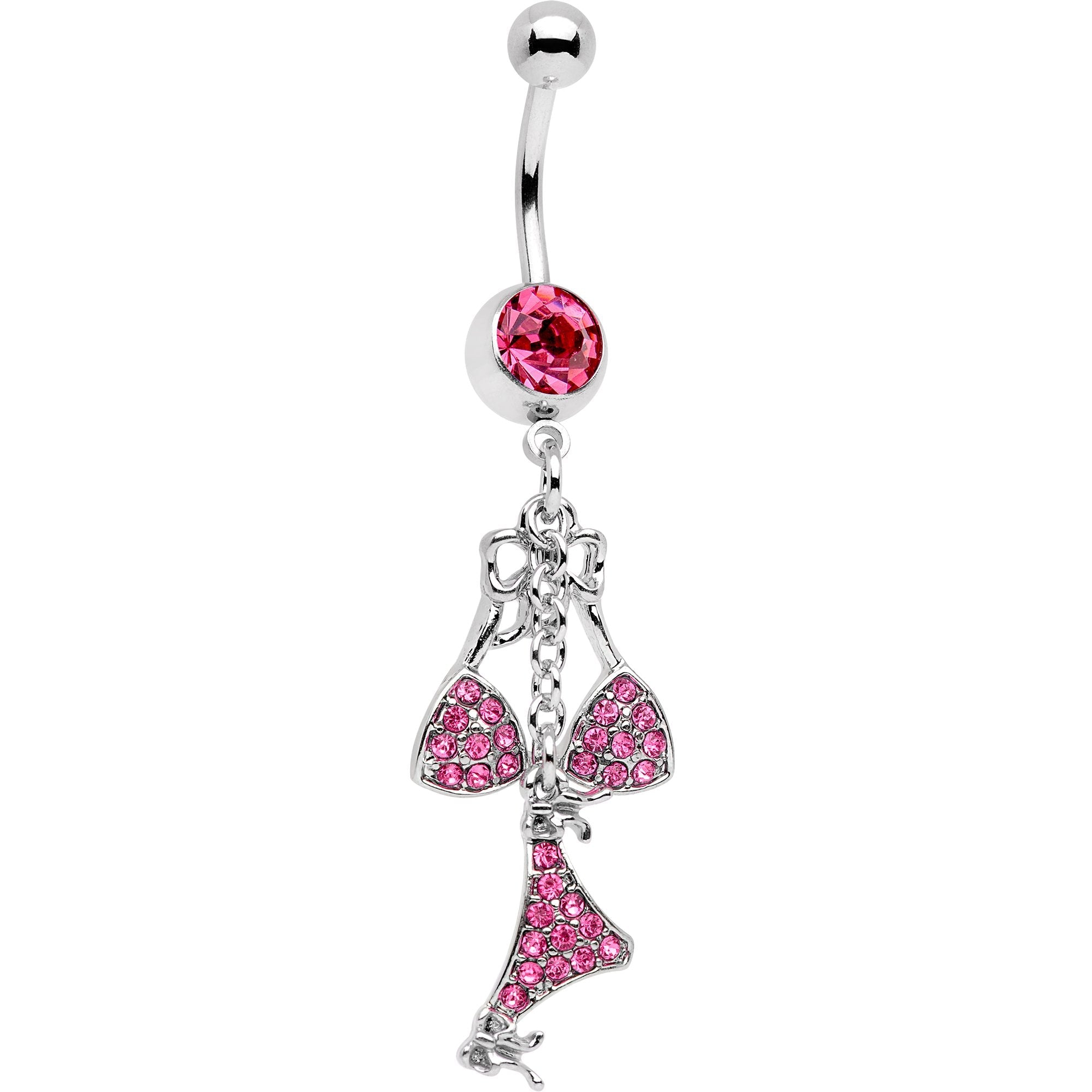 BodyCandy Pink Gem Unraveled Bow Dangle Belly Ring — main product shot