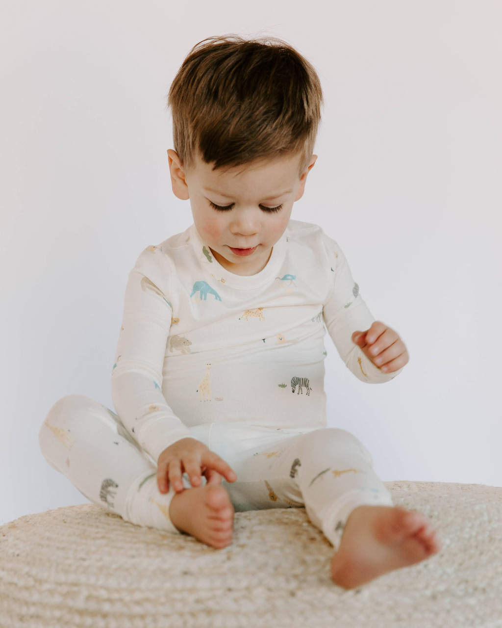 Dear Hayden Toddler Modal Pajama Set in Zoo — lifestyle context
