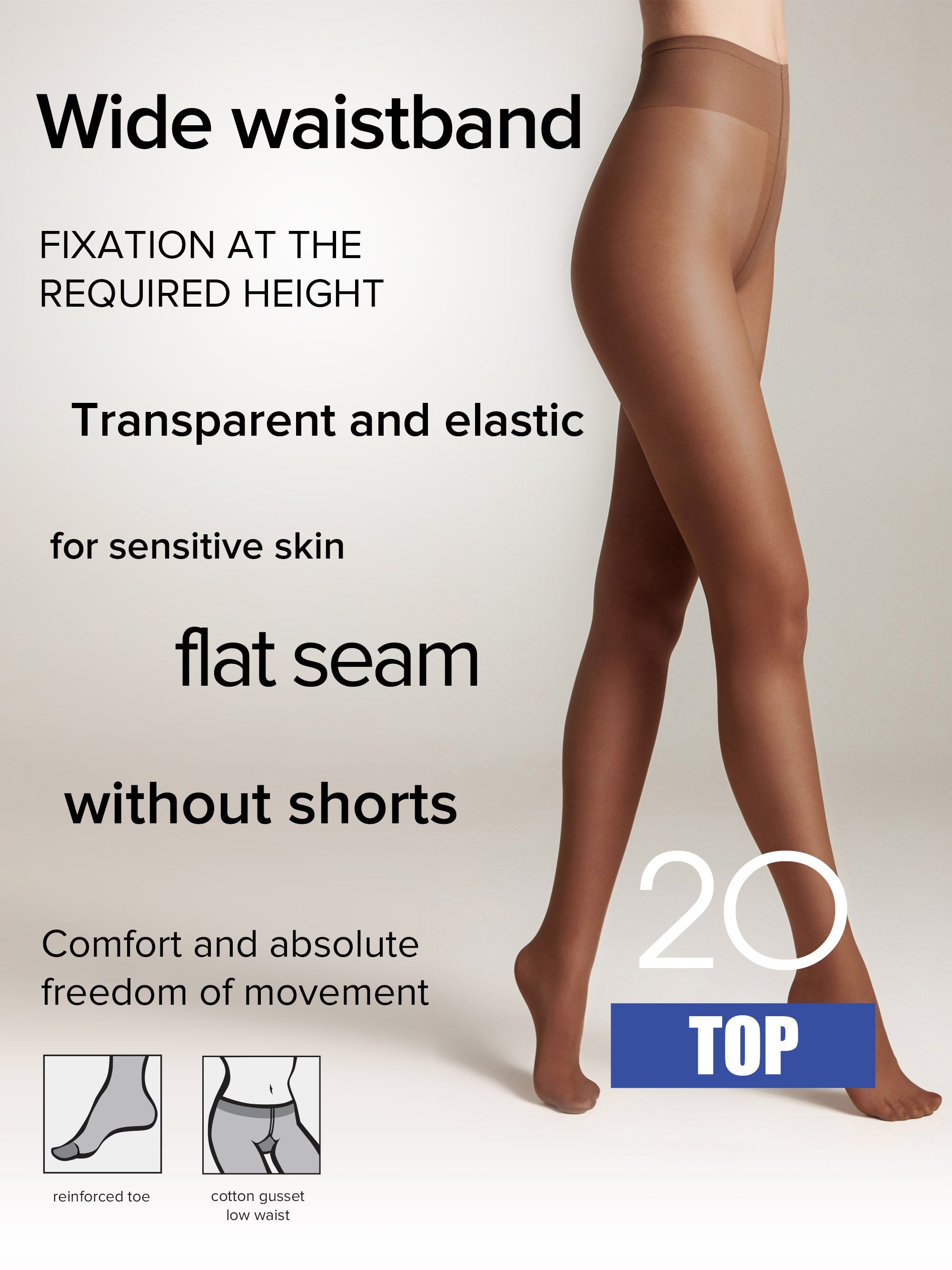 TheRanok.com Tights Conte Top 20 Den - Low Waist Adjustable Belt — size reference