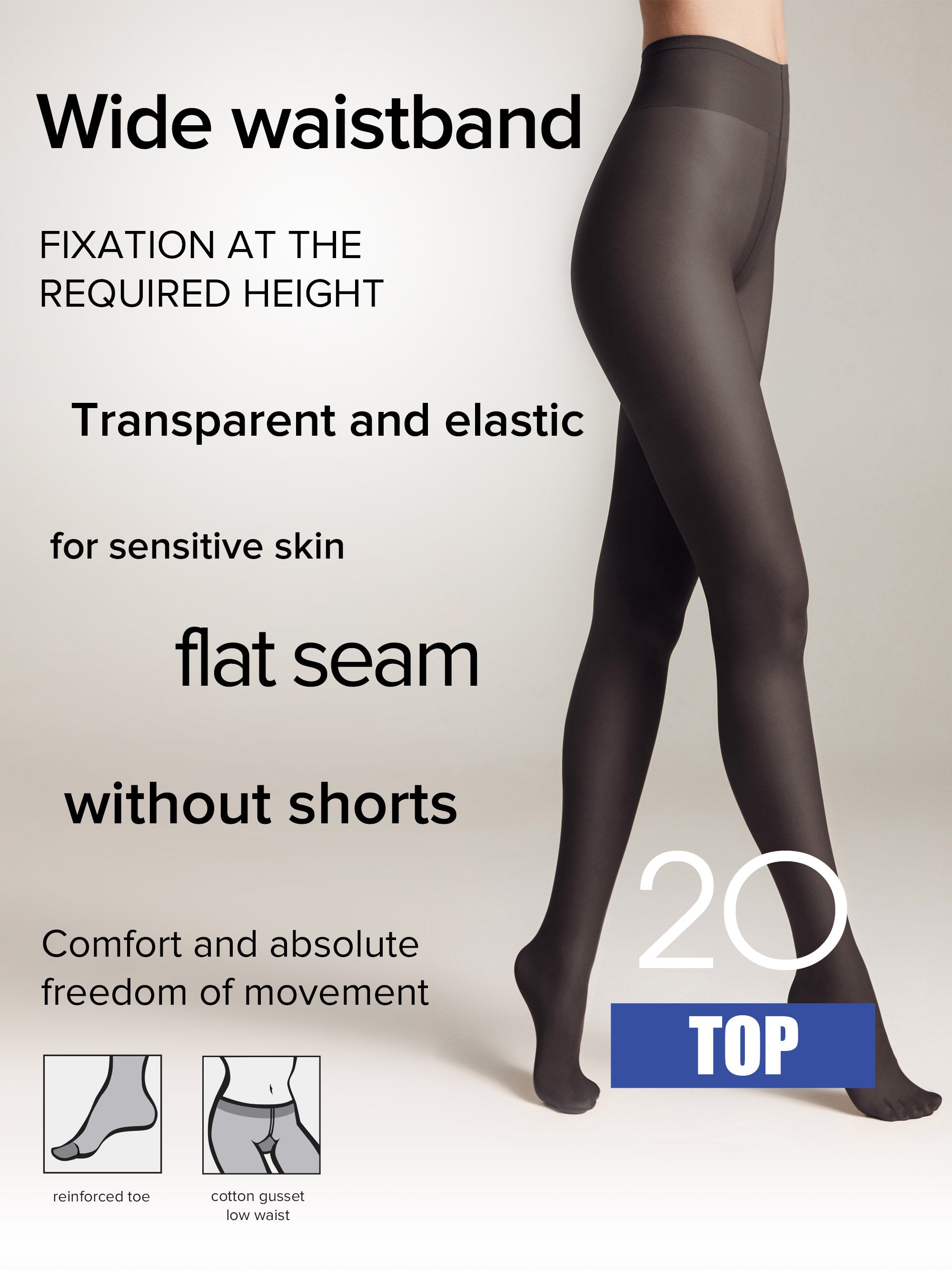 TheRanok.com Tights Conte Top 20 Den - Low Waist Adjustable Belt — flat-lay composition