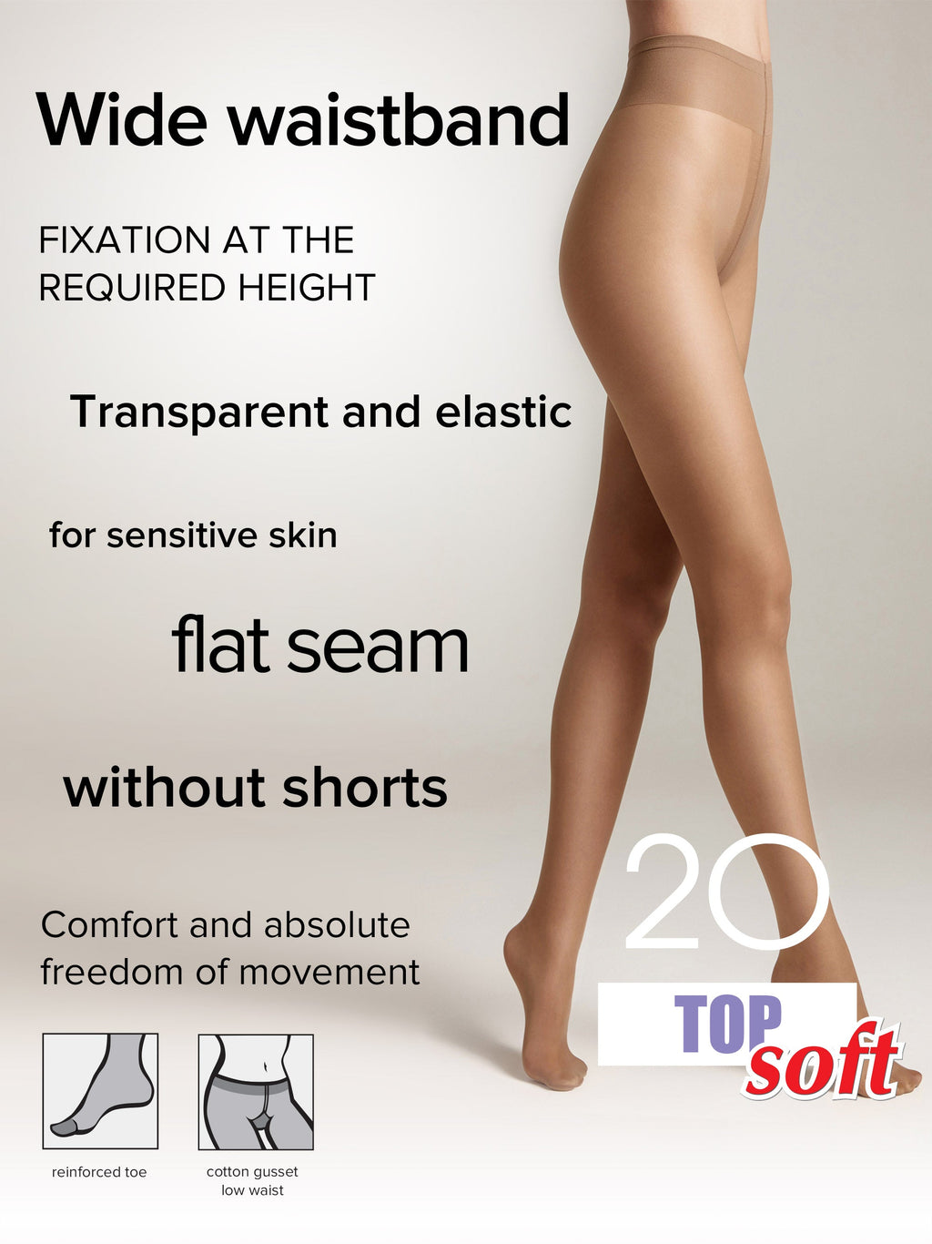 TheRanok.com Tights Conte Top Soft 20 Den - Adjustable Fit for Sensitive Skin — size reference
