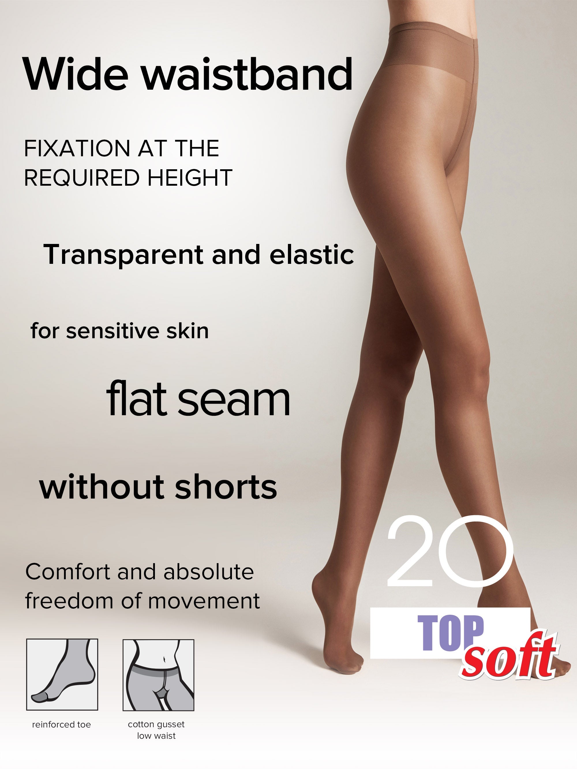 TheRanok.com Tights Conte Top Soft 20 Den - Adjustable Fit for Sensitive Skin — product on model