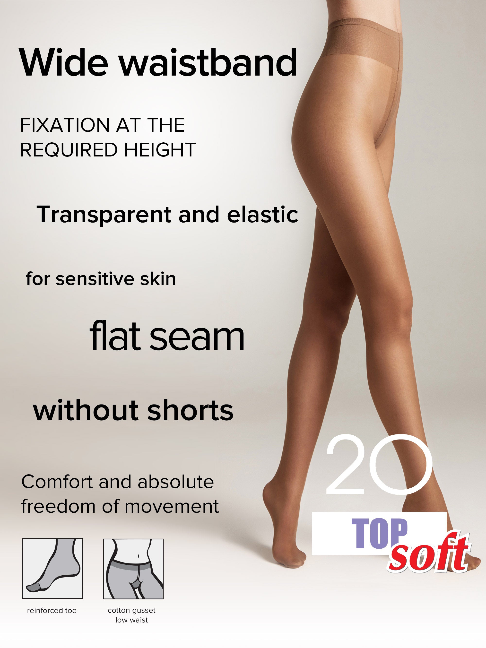 TheRanok.com Tights Conte Top Soft 20 Den - Adjustable Fit for Sensitive Skin — detail close-up