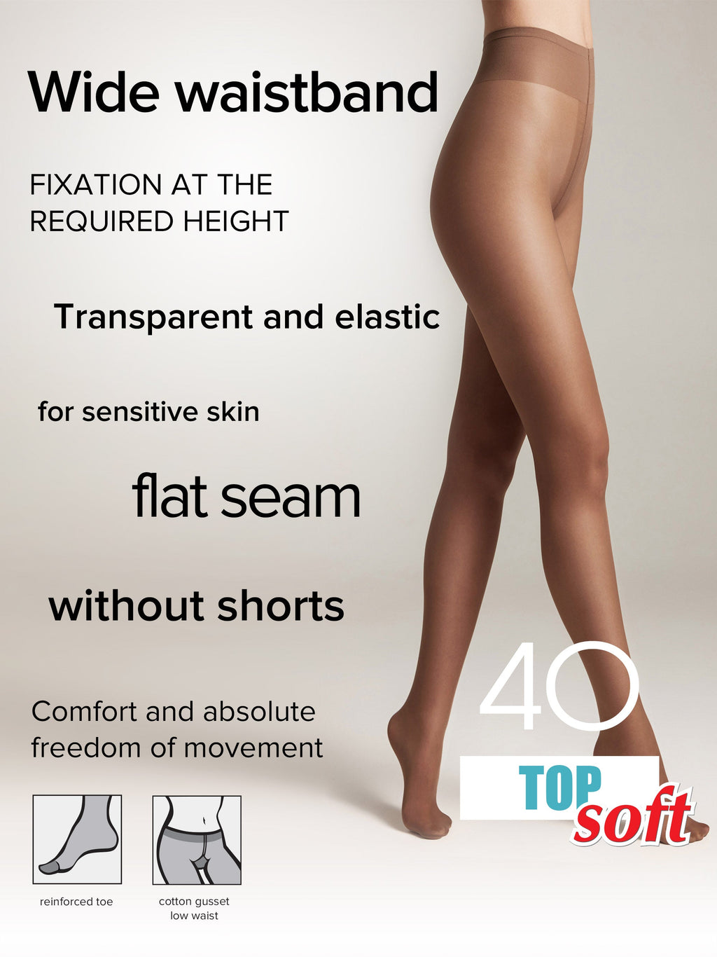 TheRanok.com Tights Conte Top Soft 40 Den - Adjustable Fit for Sensitive Skin — product on model