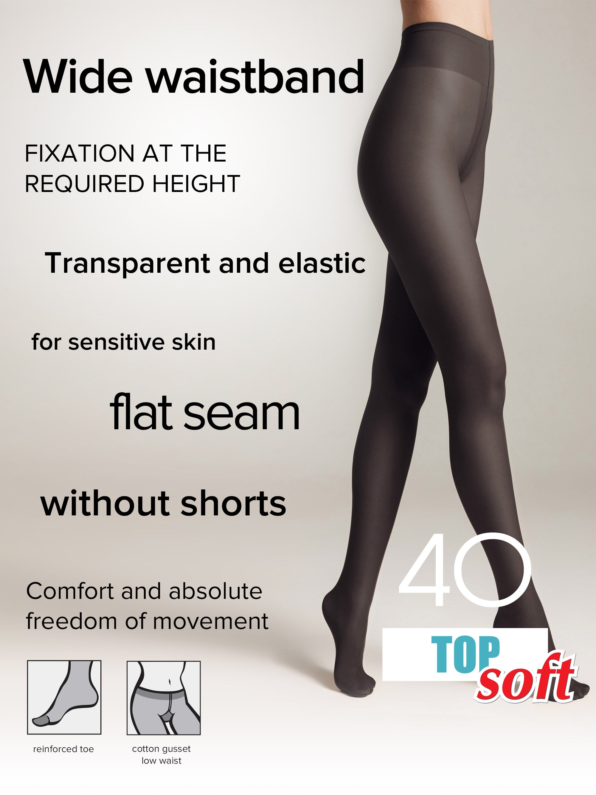 TheRanok.com Tights Conte Top Soft 40 Den - Adjustable Fit for Sensitive Skin — detail close-up