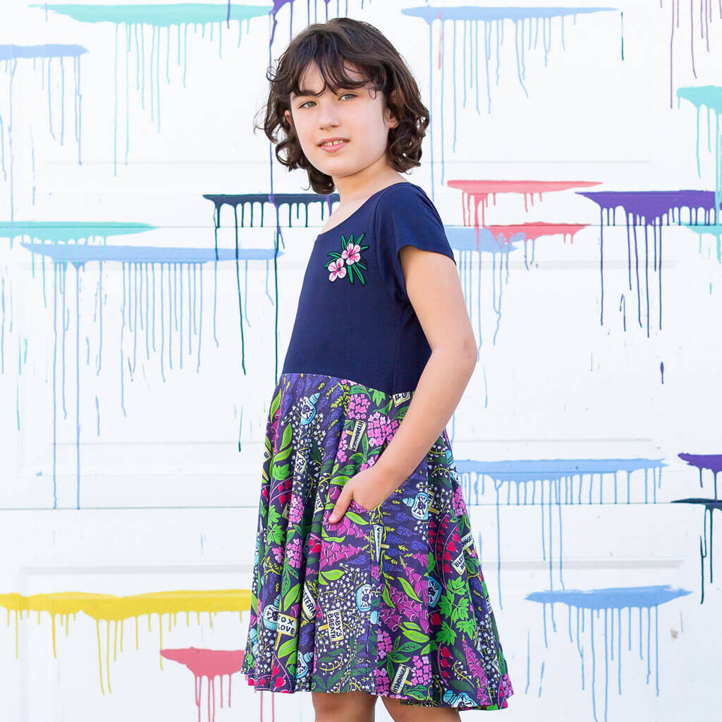 Princess Awesome & Boy Wonder "Pick Your Poison" Toxic Garden Super Twirler Dress with Pockets — lifestyle worn / used context