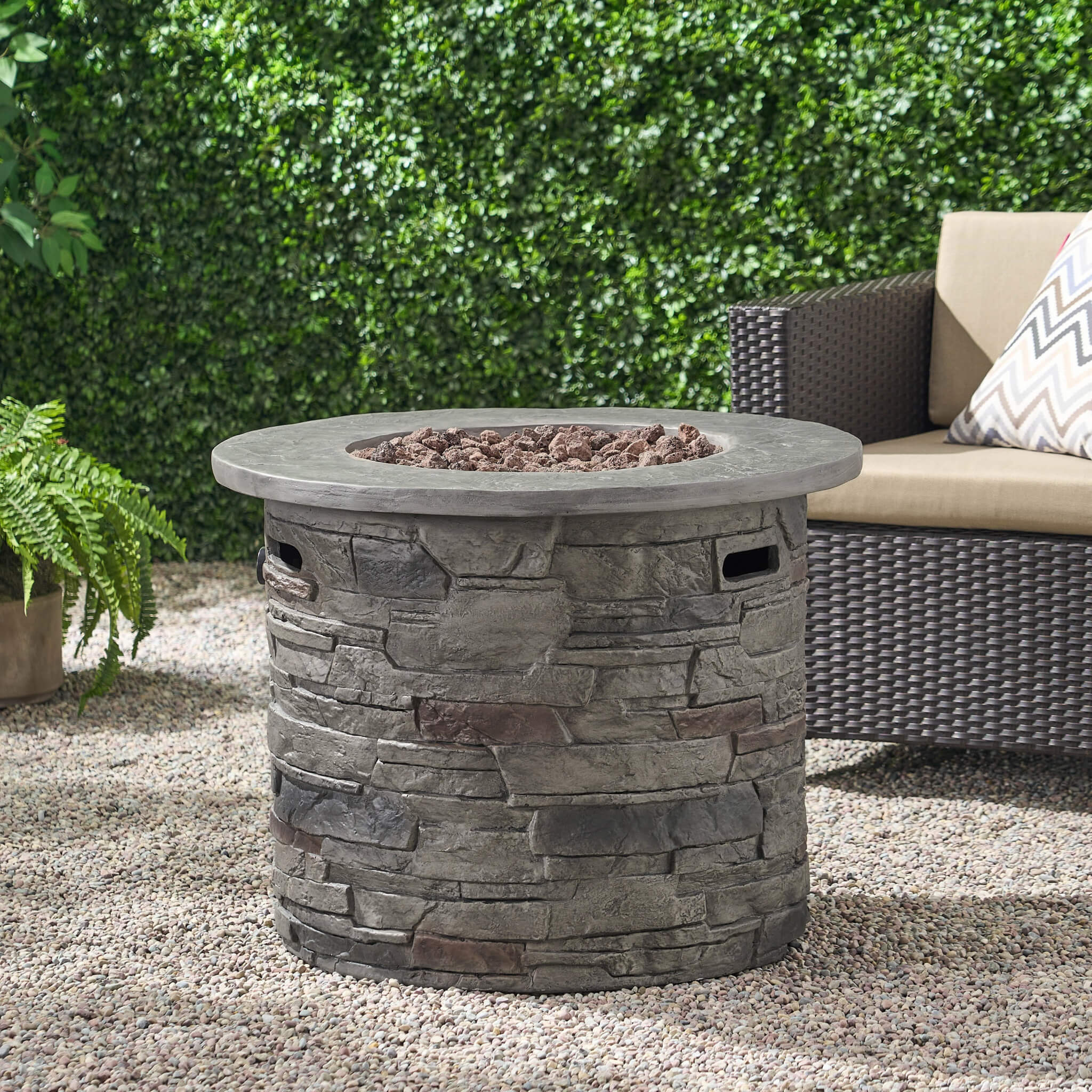 Alora 32-Inch Transitional Outdoor Concrete Round Propane Fire Pit Table, Gray (SAK48268) – SAKSBY WHOLESALE, view 11
