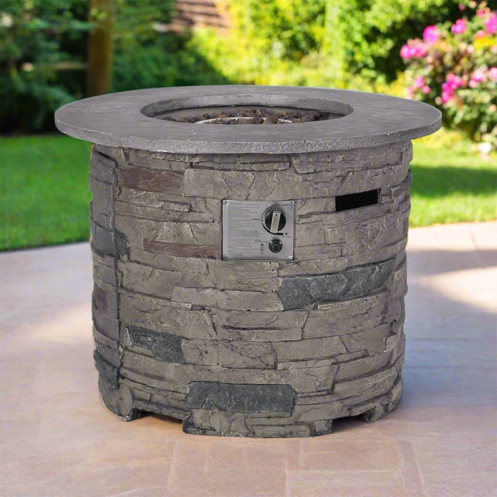 Alora 32-Inch Transitional Outdoor Concrete Round Propane Fire Pit Table, Gray (SAK48268) – SAKSBY WHOLESALE