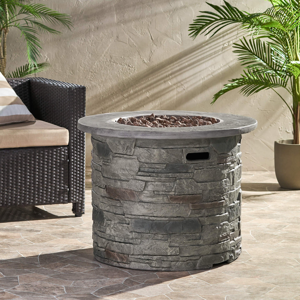 Alora 32-Inch Transitional Outdoor Concrete Round Propane Fire Pit Table, Gray (SAK48268) – SAKSBY WHOLESALE, view 4