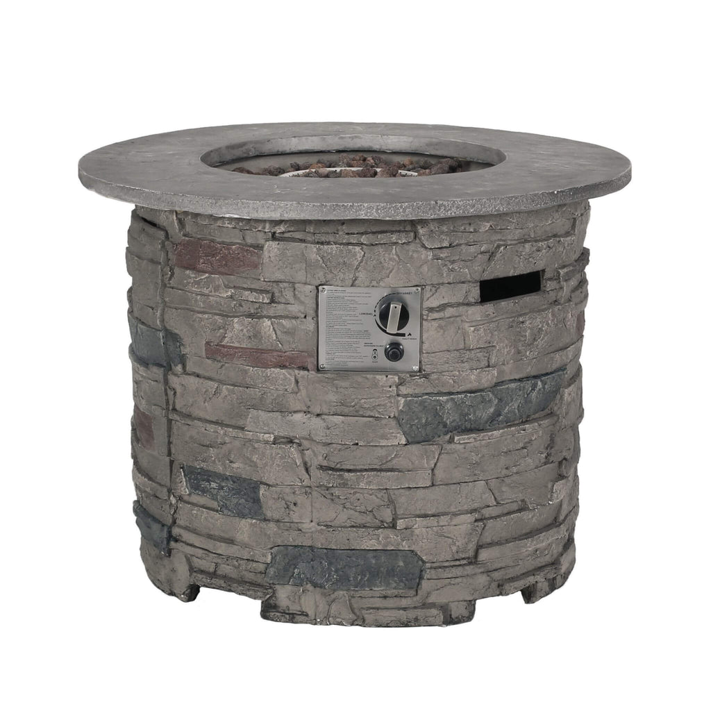 Alora 32-Inch Transitional Outdoor Concrete Round Propane Fire Pit Table, Gray (SAK48268) – SAKSBY WHOLESALE, view 3