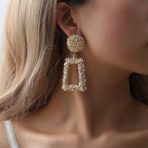 Trapezoid Dangle Earrings with Carved Texture (MAC322)