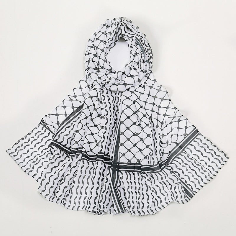 Mariam's Collection Trendy Women's Chiffon Keffiyeh Scarf with Print – Perfect for Summer, Travel & Islamic Modest Fashion(MH110) — construction detail