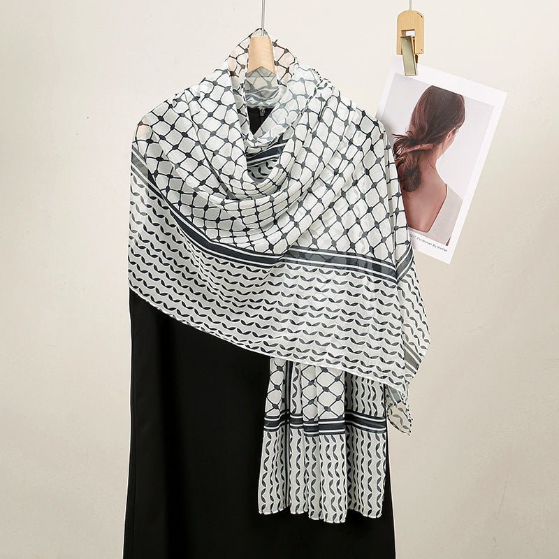 Mariam's Collection Trendy Women's Chiffon Keffiyeh Scarf with Print – Perfect for Summer, Travel… — comparison shot