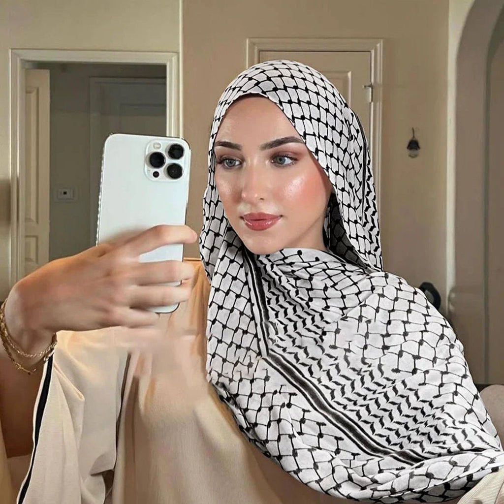 Mariam's Collection Trendy Women's Chiffon Keffiyeh Scarf with Print – Perfect for Summer, Travel & Islamic Modest Fashion(MH110) — main product shot