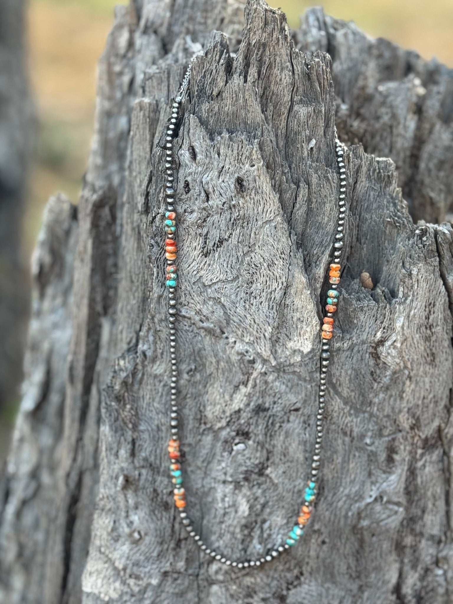 Wild Junkie Triple Shot Spiny Oyster Beads Necklace — in-use photo