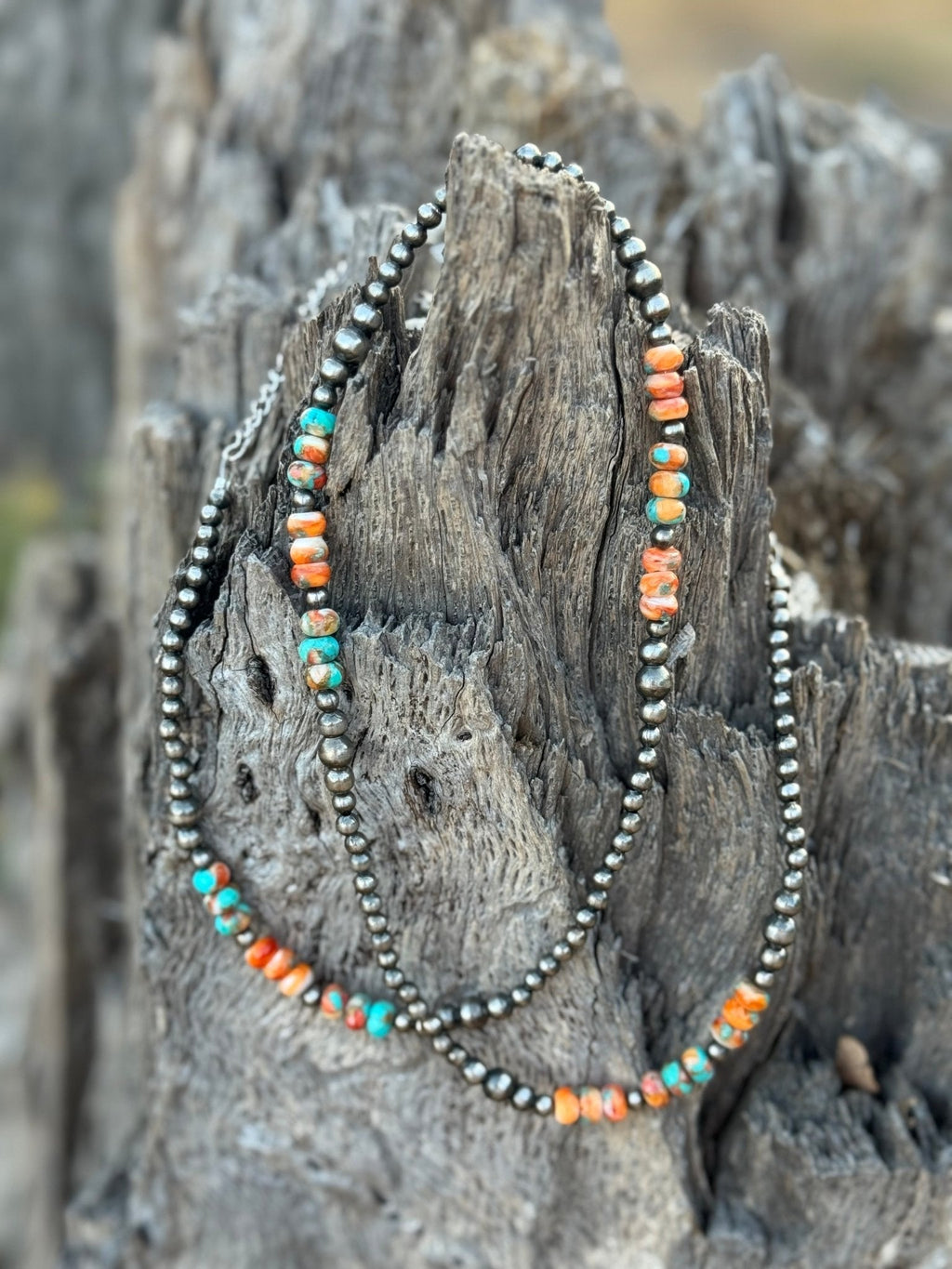 Wild Junkie Triple Shot Spiny Oyster Beads Necklace — size reference