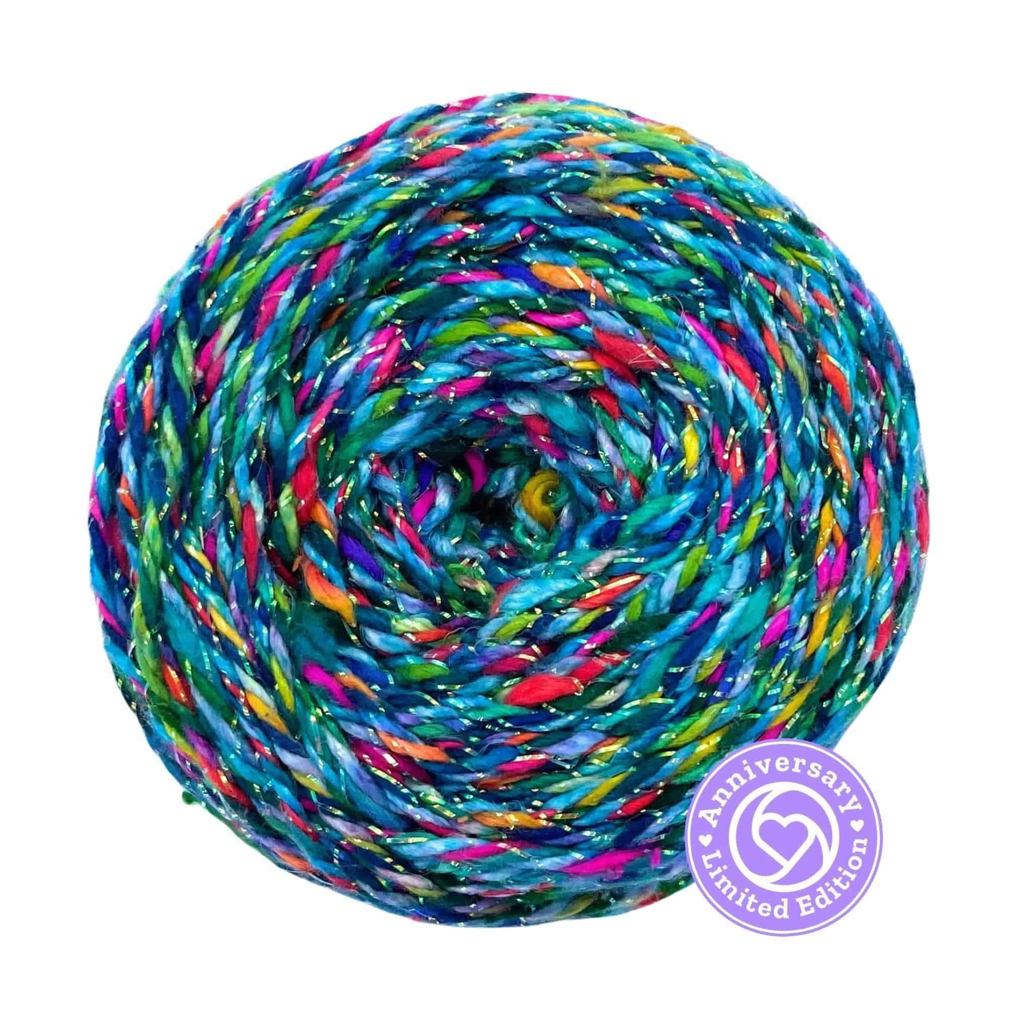 Darn Good Yarn Triple Twist DK Weight Recycled Silk Yarn — Darn Good Yarn branding close-up
