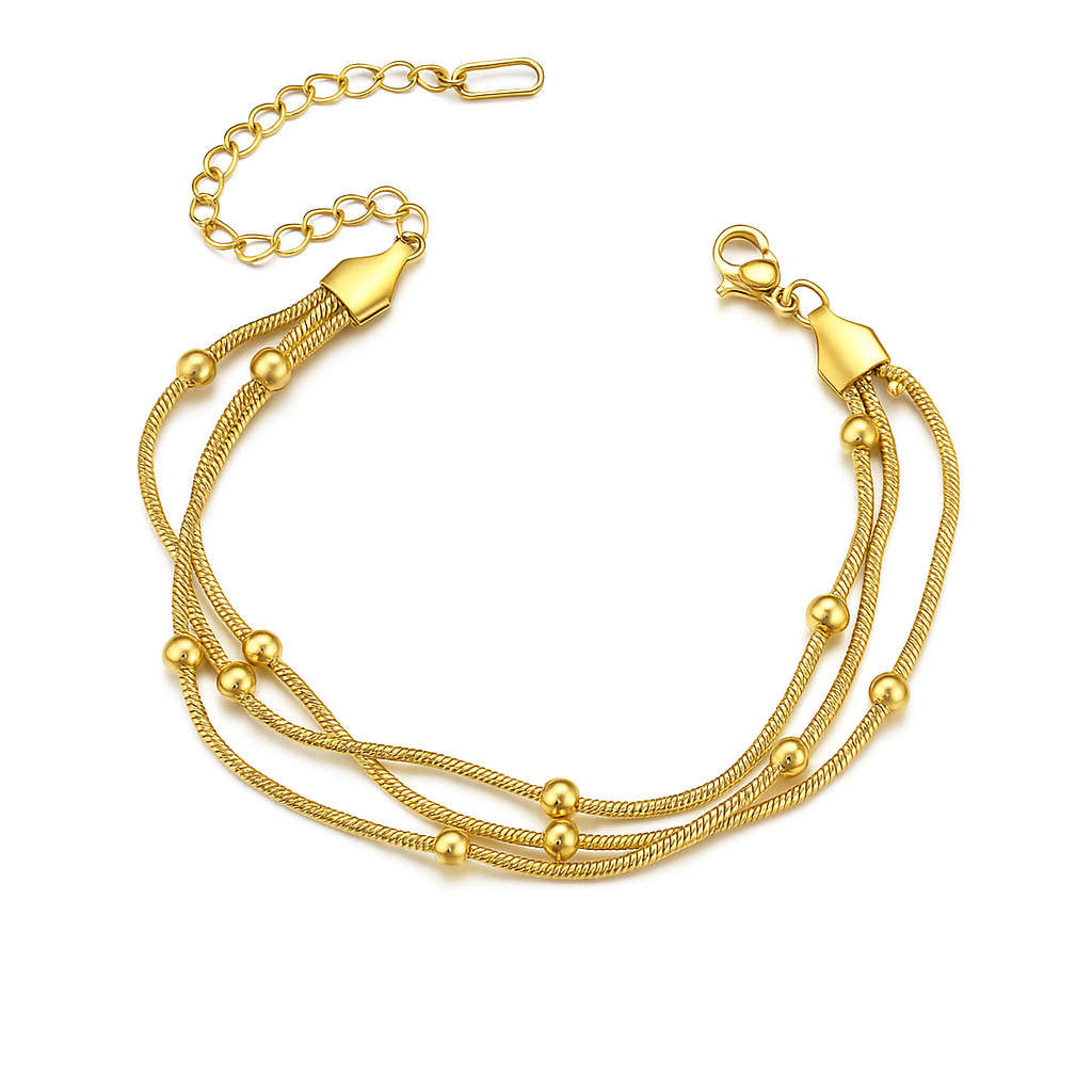 SORI STYLE Triple Layer Gold Chain Bracelet with Beads E-legant Women’s Jewelry — main product shot