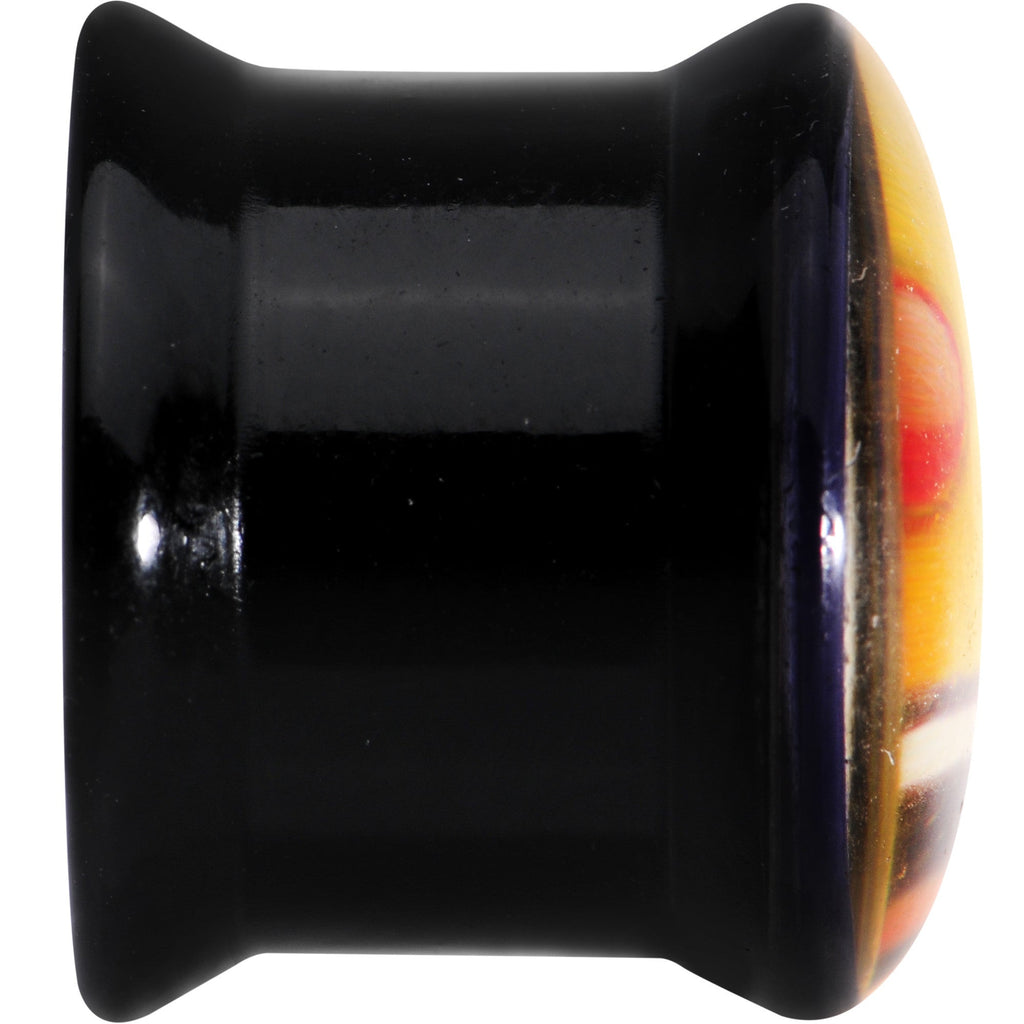 BodyCandy 1/2 Licensed Heart Eyes emoji Acrylic Double Flare Plug Set — BodyCandy branding close-up