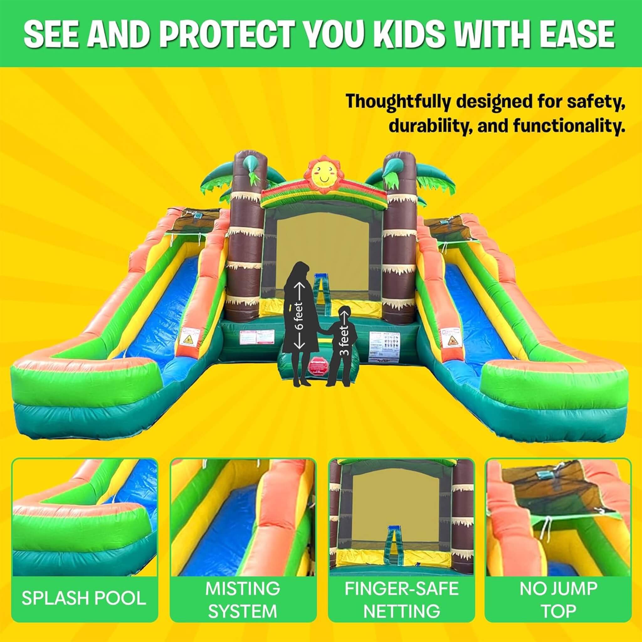 16FT Tropical Bounce House Combo With Double Water Slides (SAK92508) – SAKSBY WHOLESALE, view 5