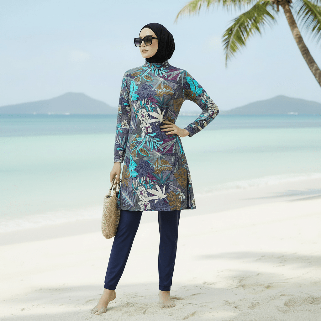 Tropical Print Modest Burkini Swimsuit Set(MB022) by Mariam's Collection