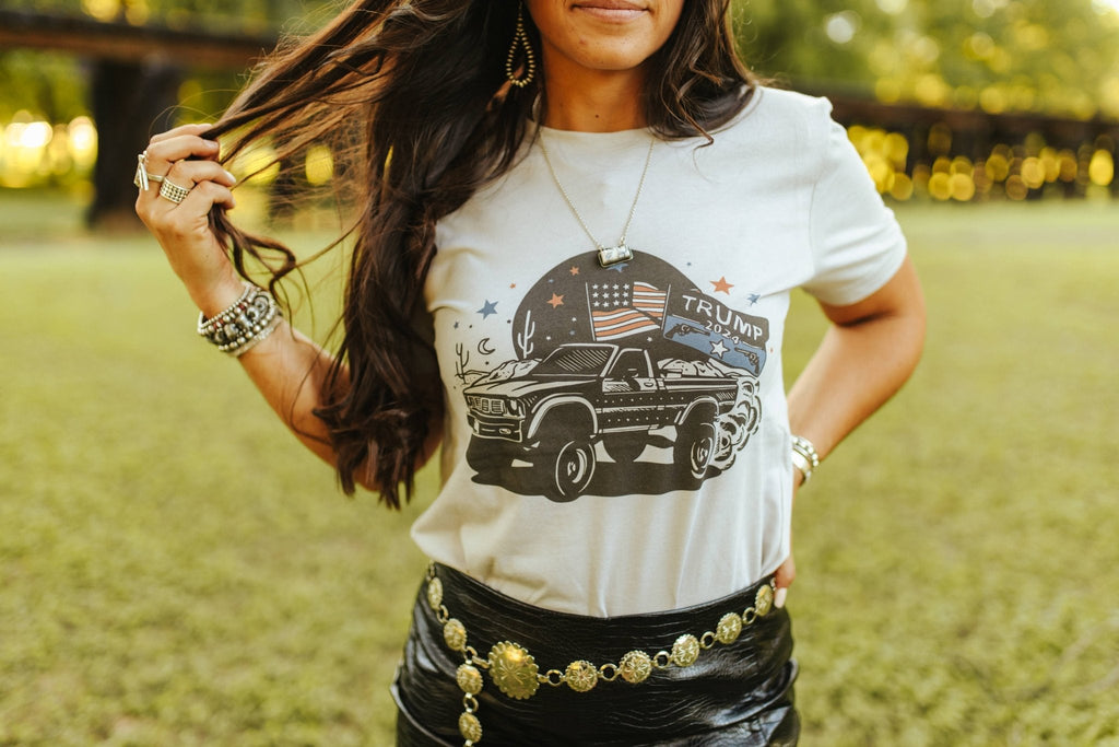 Wild Junkie Trump Truck Graphic Tee — Wild Junkie branding close-up