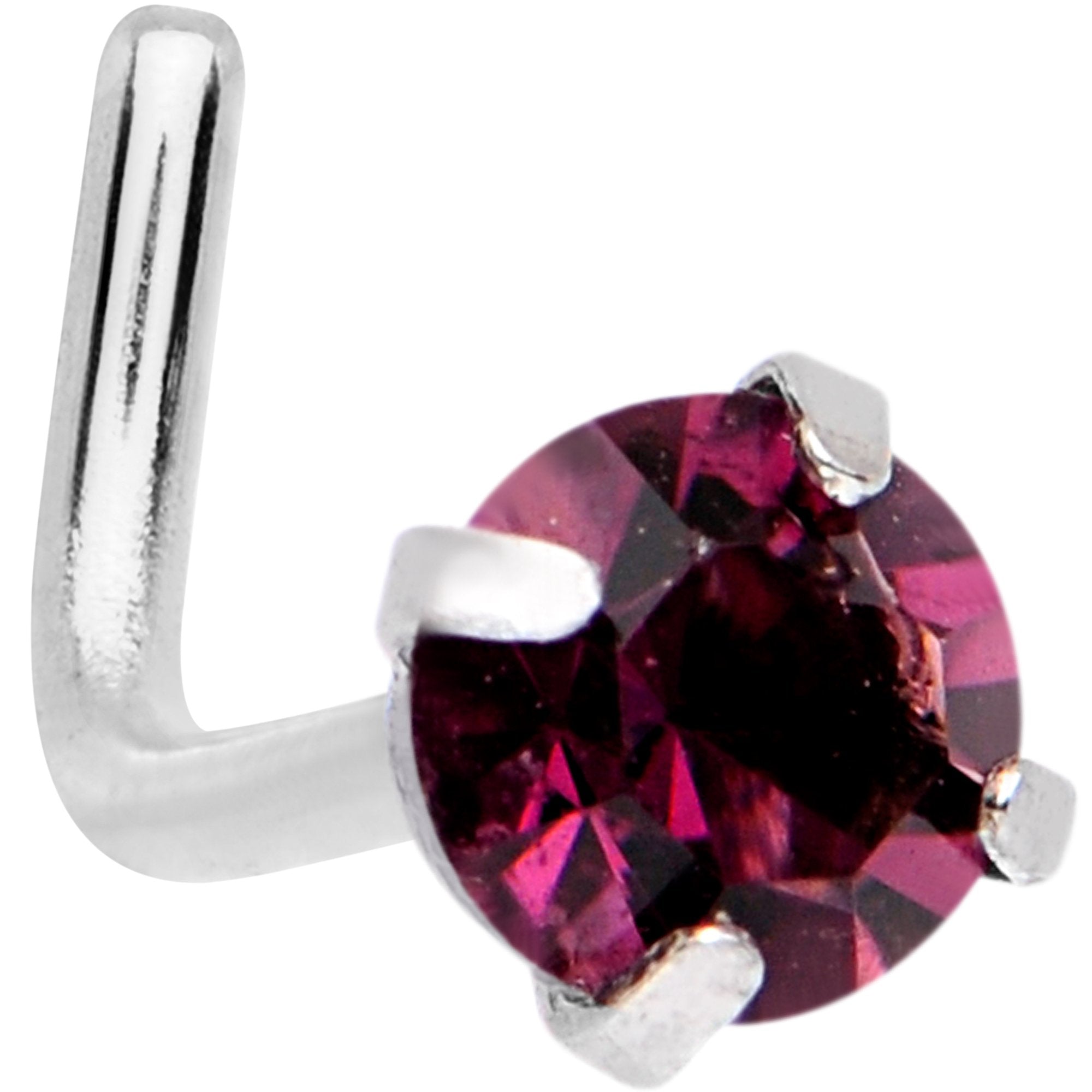 BodyCandy 20G 1/4 Purple 3mm CZ Gem Steel L-Shape Nose Ring — detail and construction