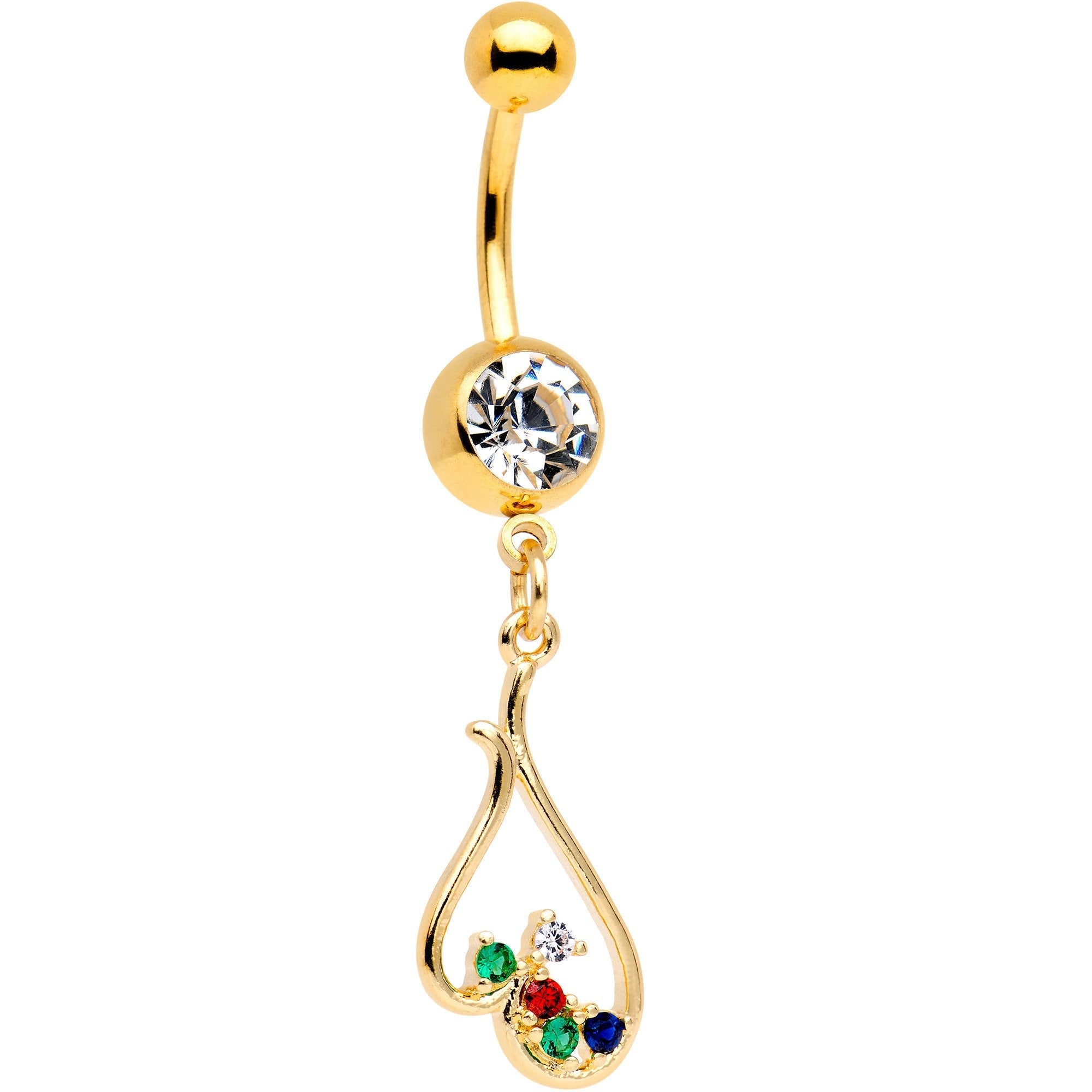 BodyCandy Clear Gem Gold PVD BFF Upside Down Heart Dangle Belly Ring Set of 2 — lifestyle context