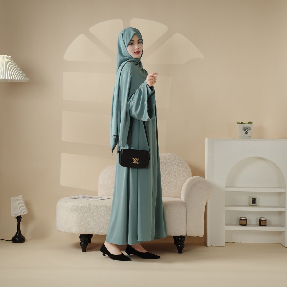 Mariam's Collection Mariam's Collection Tulip Embroidery Open Abaya 4-Piece Set (MOA051) — detail shot 7