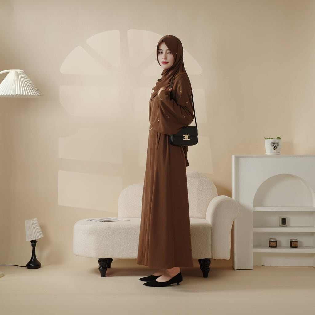 Mariam's Collection Tulip Embroidery Open Abaya 4-Piece Set (MOA051) — feature highlight
