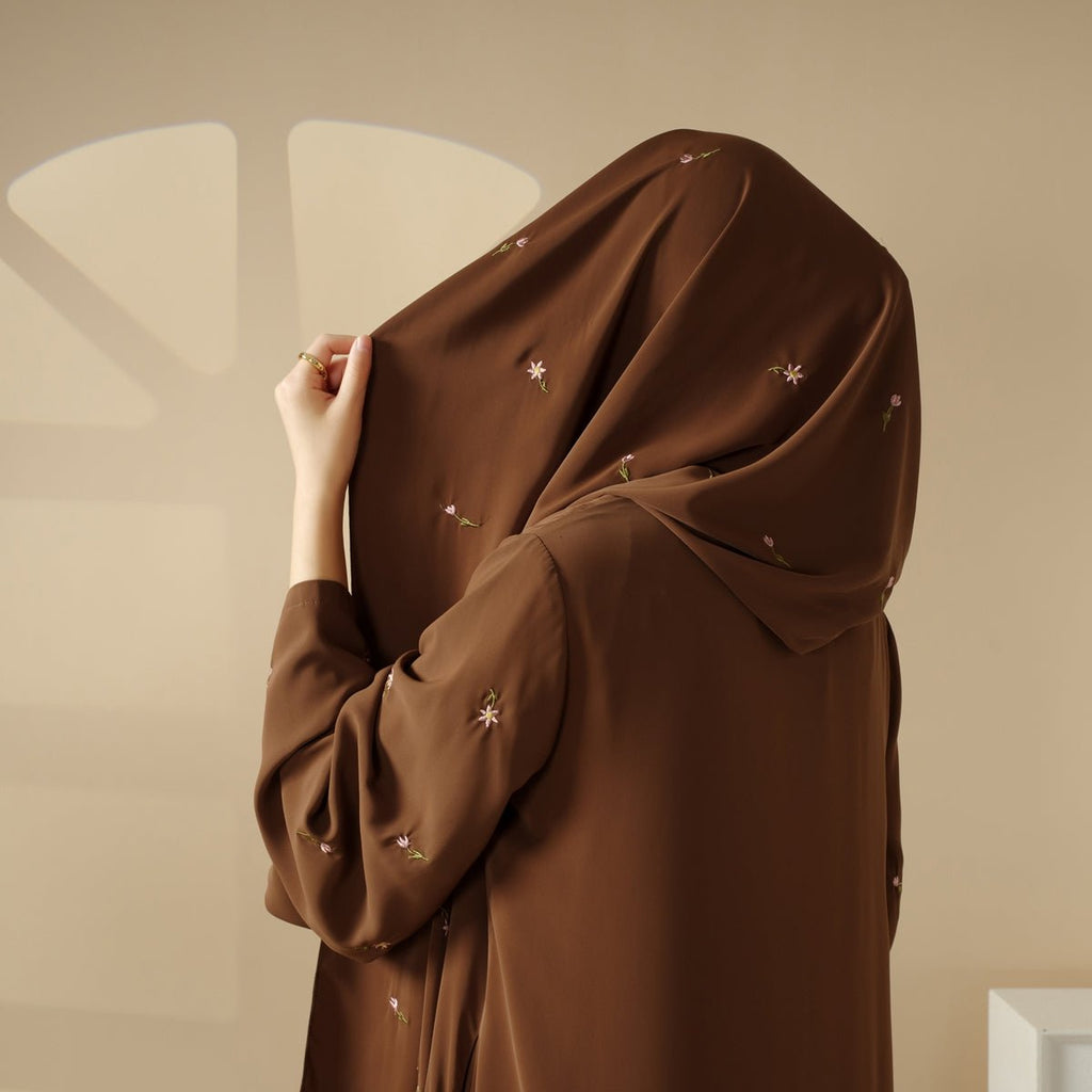 Mariam's Collection Tulip Embroidery Open Abaya 4-Piece Set (MOA051) — lifestyle context