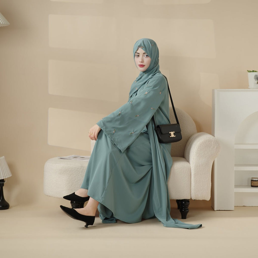 Mariam's Collection Mariam's Collection Tulip Embroidery Open Abaya 4-Piece Set (MOA051) — detail shot 8