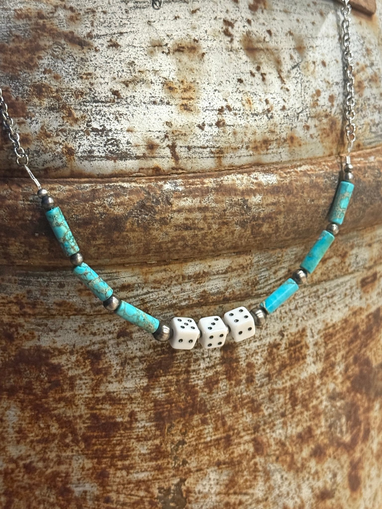 Wild Junkie Sterling Silver Slot Dice Necklace — lifestyle context