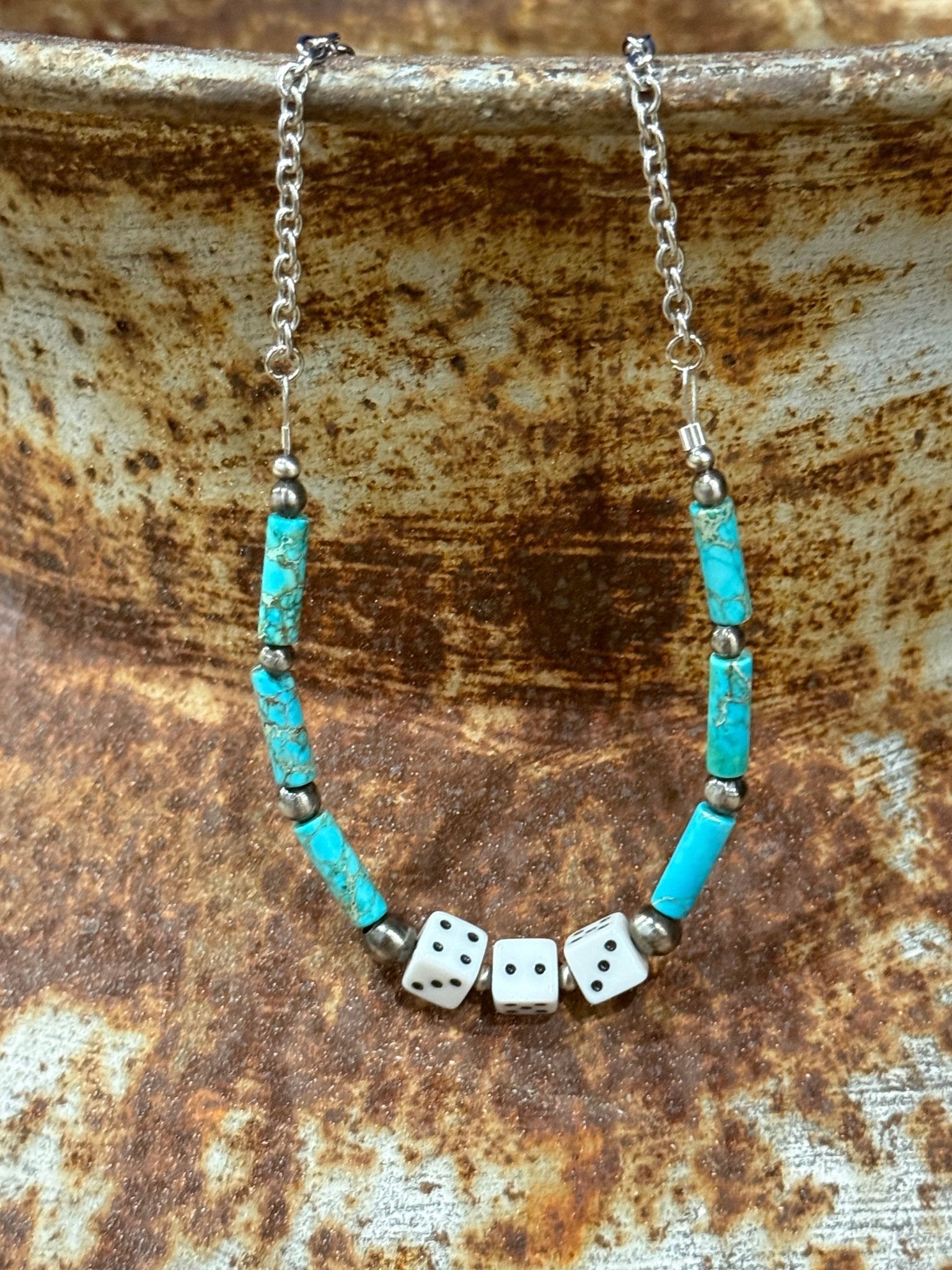 Wild Junkie Sterling Silver Slot Dice Necklace — detail close-up