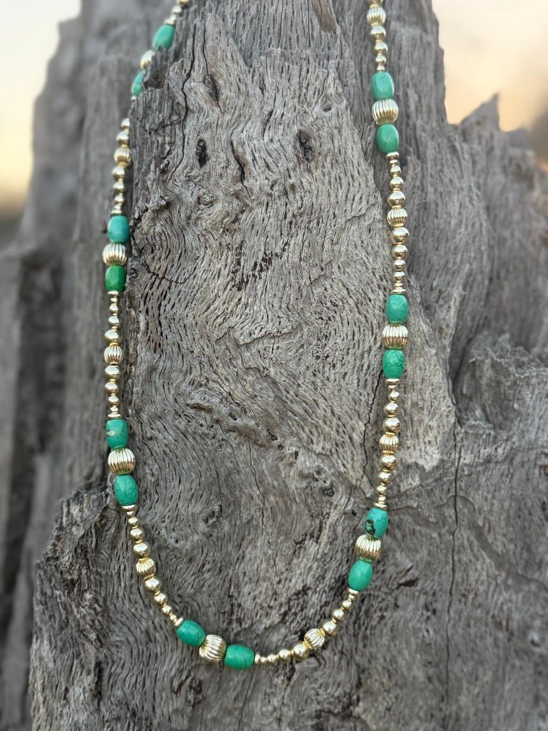 Wild Junkie Turquoise And Gold Beaded Necklace — lifestyle context
