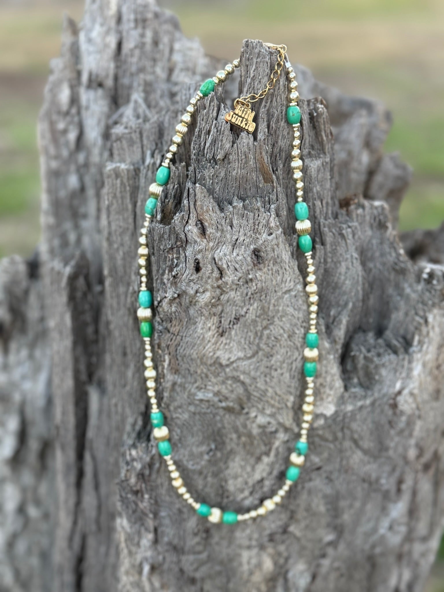 Wild Junkie Turquoise And Gold Beaded Necklace — main product shot