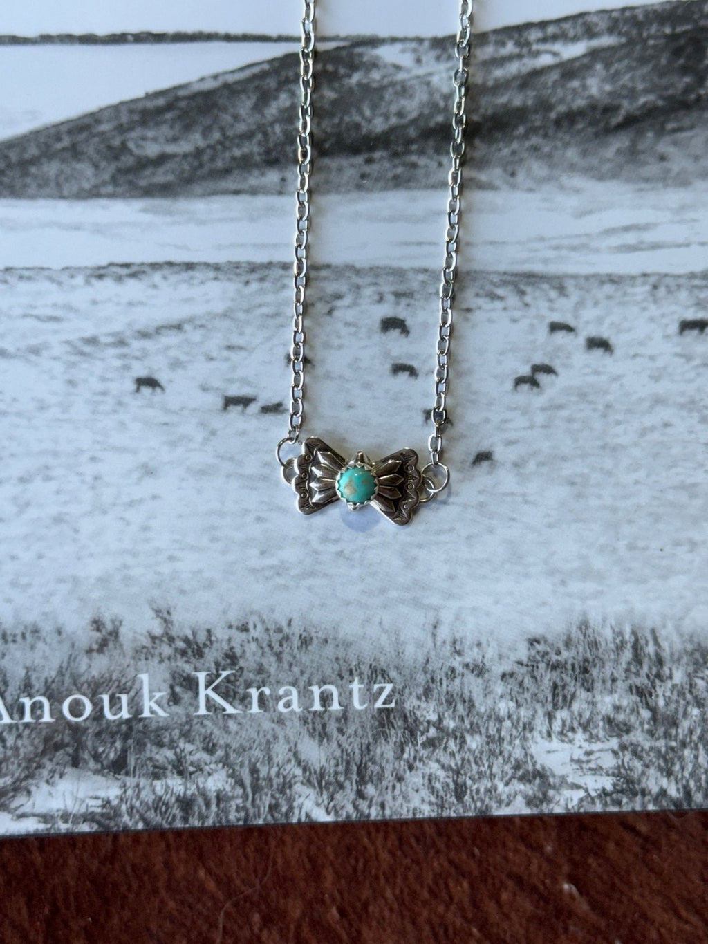 Wild Junkie Turquoise Butterfly Concho Chain Necklace — detail close-up