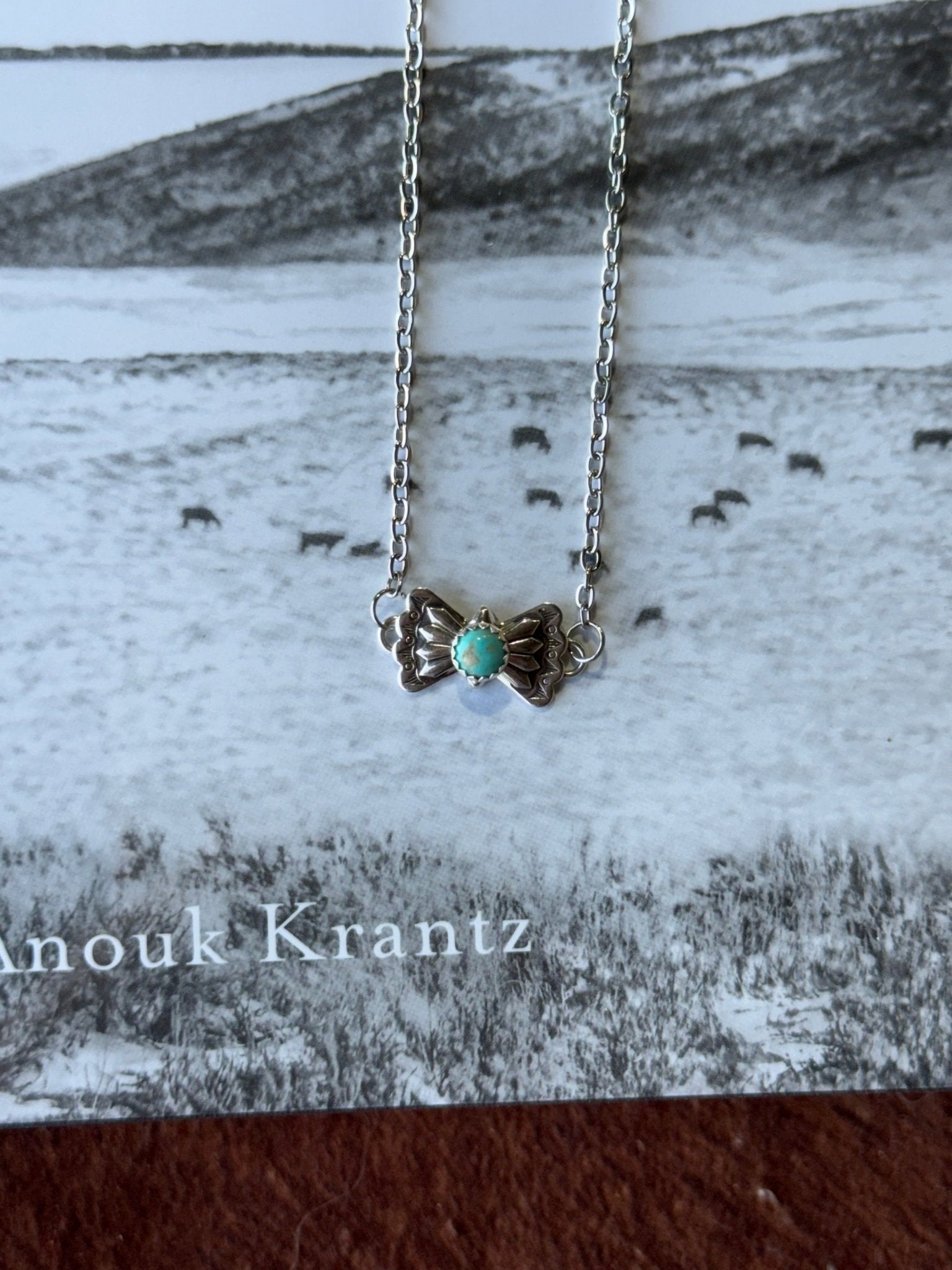 Wild Junkie Turquoise Butterfly Concho Chain Necklace — detail close-up