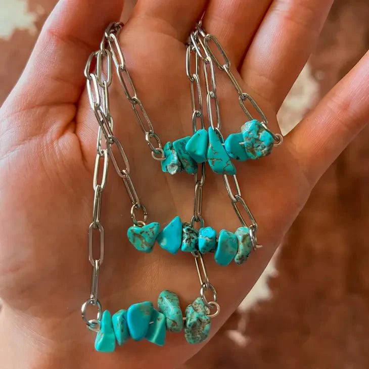 Wild Junkie Turquoise Chips Paperclip Chain Necklace — main product shot