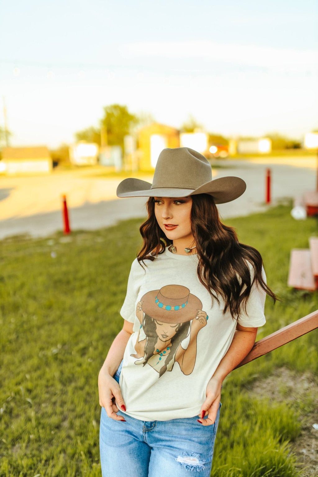 Wild Junkie Turquoise Cowgirl Graphic Tee — Turquoise detail