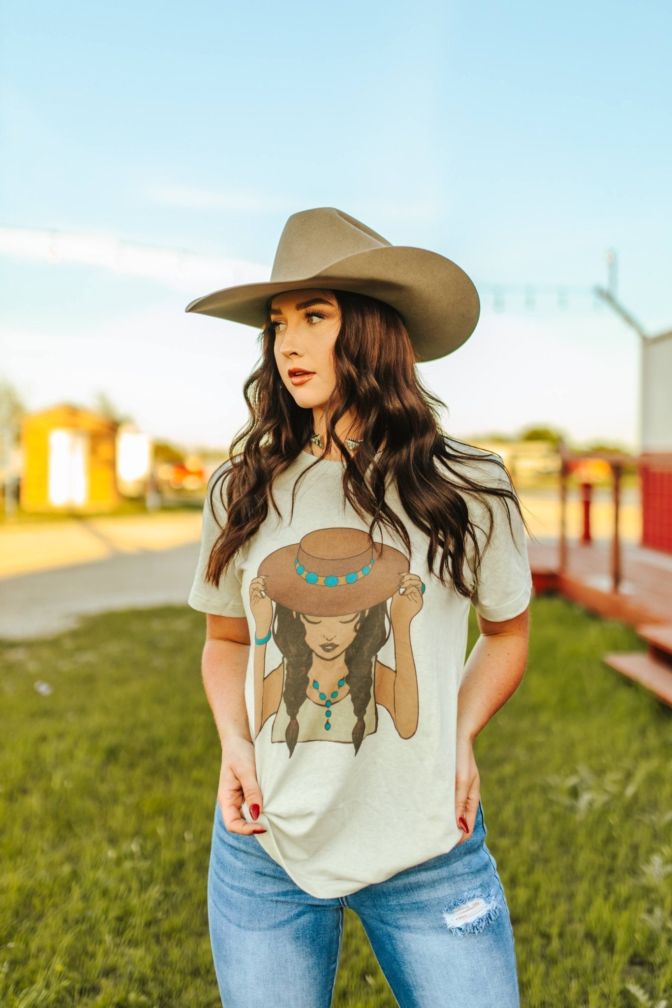 Wild Junkie Turquoise Cowgirl Graphic Tee — product category context
