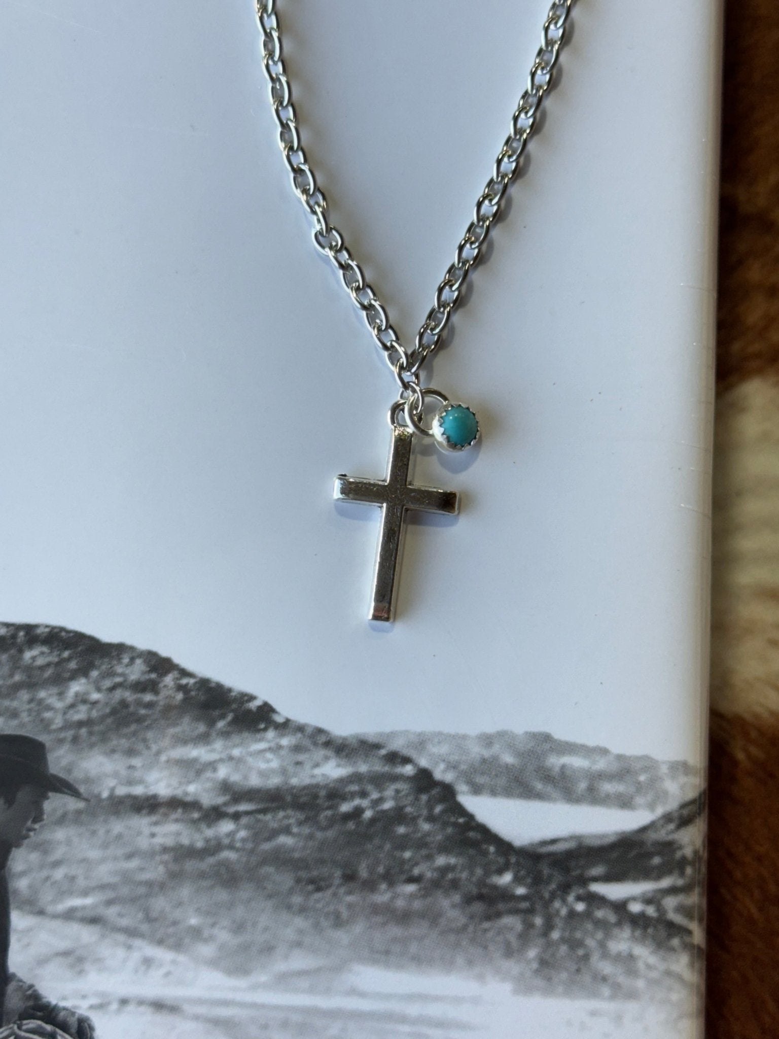 Wild Junkie Turquoise Cross Pendant Chain Necklace — lifestyle context