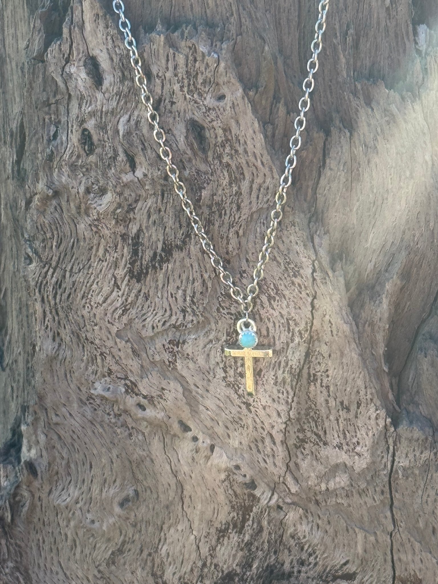 Wild Junkie Turquoise Cross Pendant Chain Necklace — side view